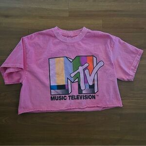 Pink MTV Boxy Croped Graphic Tee Top juniors S/M